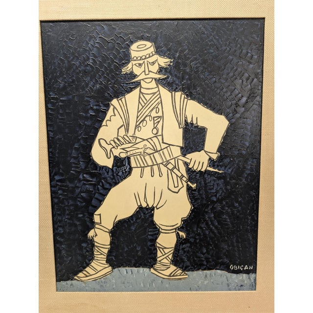 This artwork "Man with a Pistol" c.1965 is an oil painting on canvas by noted French artist Jovan Obican, 1918-1986. It is...