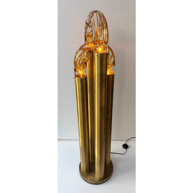 Mid-Century Modern Brass Floor Lamp Murano Glass by Aldo Nason for Mazzega, Italy, 1970s For Sale - Image 3 of 11