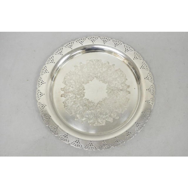 Vintage Victorian Style Round Silver Plated 15" Bar Serving Platter Tray For Sale - Image 10 of 11