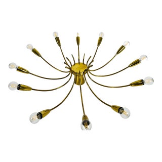 Brass 12-Arm Sputnik Chandelier Arredoluce Attributed, 1950s For Sale