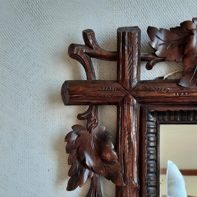 Hand Carved Black Forest Wall-Mounted Mirror, 1906 For Sale - Image 3 of 7