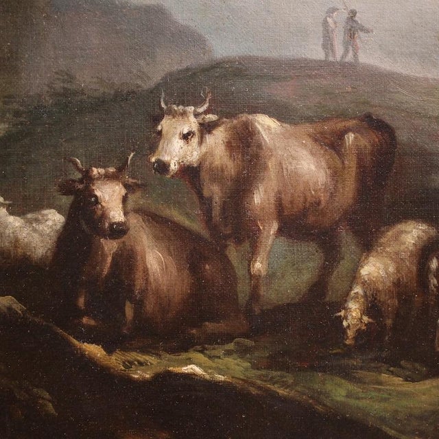 Italian Artist, Landscape with Pastoral Scene and Figures, 1750, Oil on Canvas For Sale - Image 11 of 15