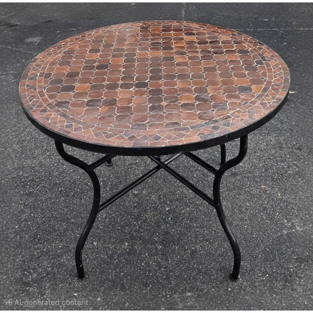 Metal 40" Handcrafted All Brown Moroccan Mosaic Table For Sale - Image 7 of 7