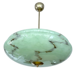 Large Art Deco Pendant Light in Green Marble Glass, 1930s For Sale