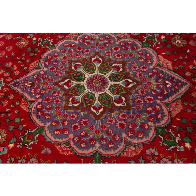 1920s 1920s Medallion Handmade Antique Persian Tabriz Wool Rug With Red Field For Sale - Image 5 of 7