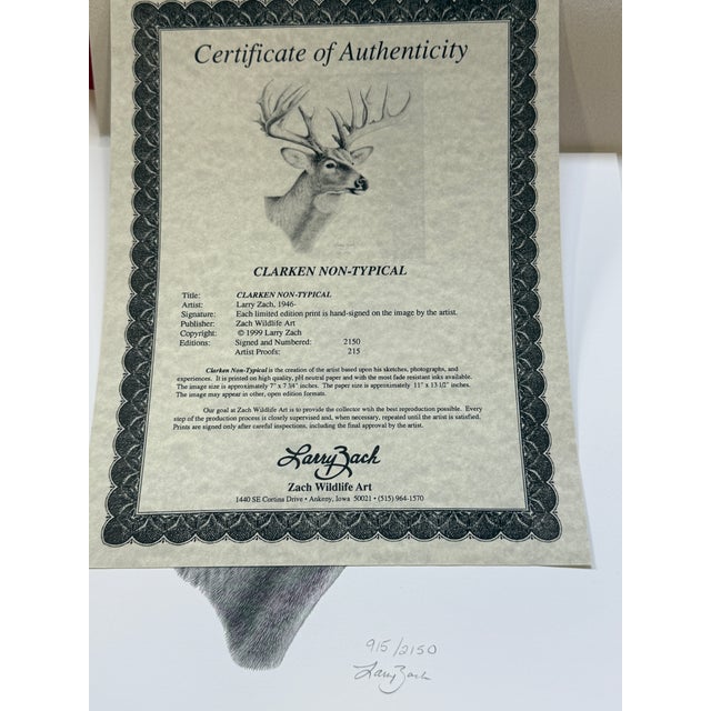 Art Deco 1990s Clarken Non Typical Deer Head by Larry Zach ~ Le Signed Numbered Print For Sale - Image 3 of 6