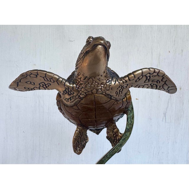 Copper Late 20th Century Fine Bronze Sea Turtle Turtles Sculpture by Joseph Quillan Moonlight Carousel For Sale - Image 8 of 12
