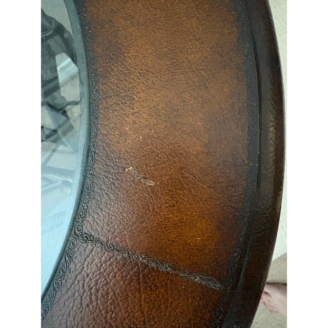 Vintage Leather & Antiqued Metal Side Table in the Style of Maitland-Smith For Sale In Denver - Image 6 of 12