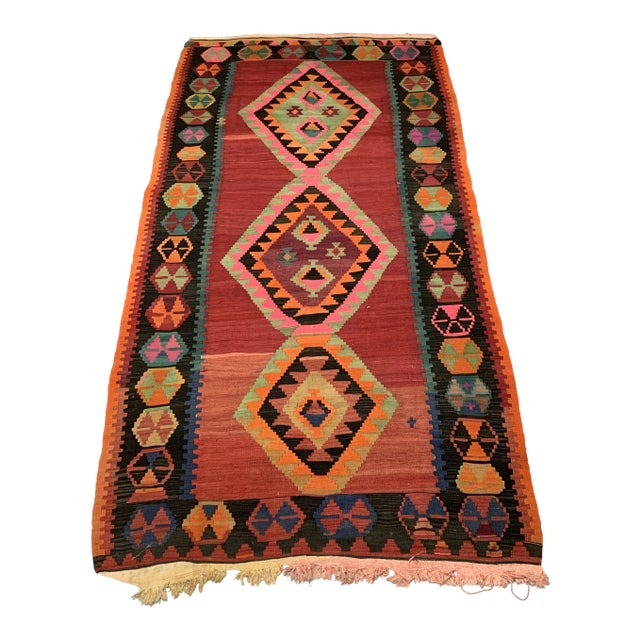 1950s Vintage Azerbaijani Kilim Rug - 5′8″ × 11′5″ For Sale