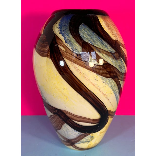 Art Glass Vase Multi-Color Tan With Brown Swirls For Sale In New York - Image 6 of 12