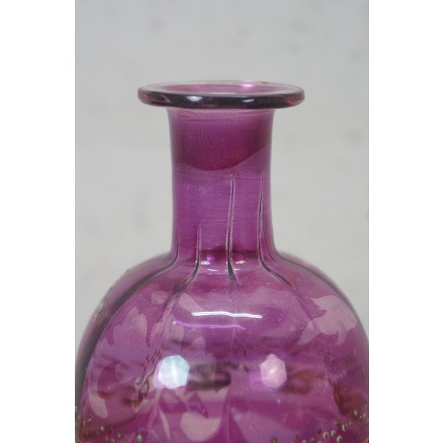Antique Bohemian Cranberry Art Glass Liquor Wine Decanter Bottle 10" For Sale - Image 11 of 16