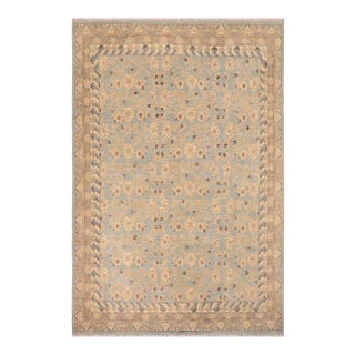 1990s 1990s Contemporary Sun Faded Blue/Beige Hand Knotted Wool Rug - 7'11" X 9'9" For Sale