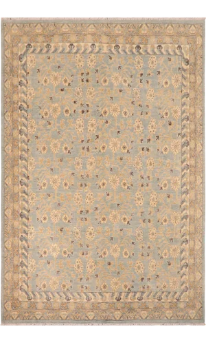 1990s 1990s Contemporary Sun Faded Blue/Beige Hand Knotted Wool Rug - 7'11" X 9'9"
