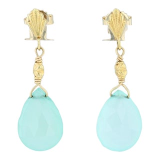 Chalcedony Briolette Teardrop Earrings 18k Yellow Gold Dangle Nordstrom - 2 Pieces For Sale