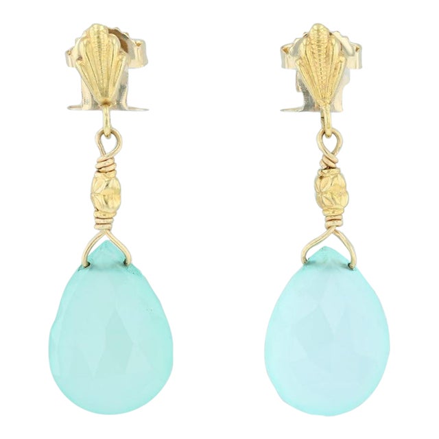 Chalcedony Briolette Teardrop Earrings 18k Yellow Gold Dangle Nordstrom - 2 Pieces For Sale