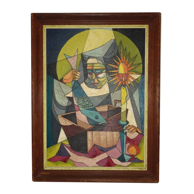Mid 20th Century Cubist Oil Painting of a Nun with Candle, Framed For Sale - Image 13 of 13