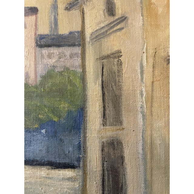 Yellow Vintage Mediterranean Street Scene, 1960s, Ol on Canvas, Framed For Sale - Image 8 of 9
