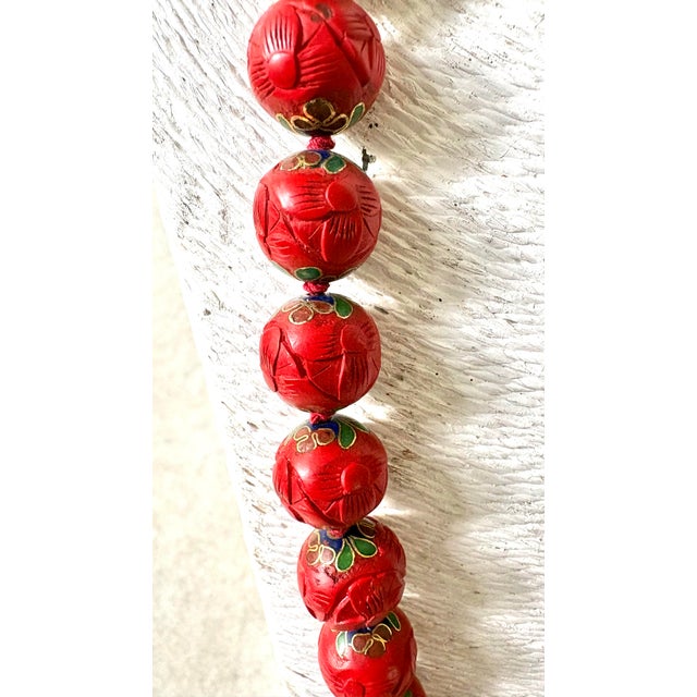 Mid 20th Century Rare Antique Cinnabar Enamel Inlay Beaded Necklace For Sale - Image 5 of 5