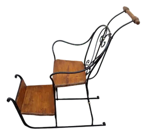 German Child's Carriage Seat with Wrought Iron Frame, Spruce Wood Handle and Spruce Wood Panels, 1900s