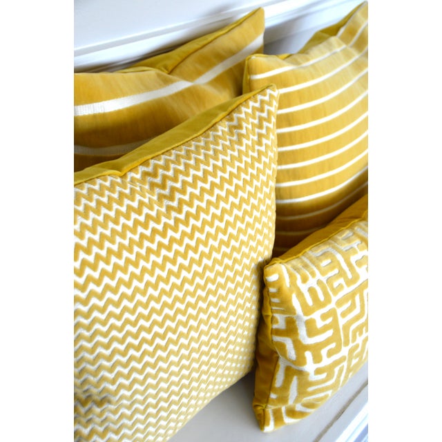 Contemporary FirmaMenta Ochre Striped Raffia Style Cotton Velvet Square Pillow For Sale - Image 3 of 8