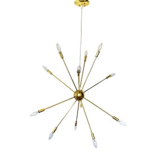 Mid-Century Sputnik Light Chandelier With 12 Brass Plated Arms For Sale