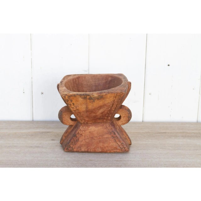 Farmhouse Carved Bijani Wooden Candleholder-Ratan For Sale - Image 3 of 8