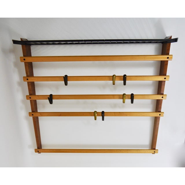 1950s Coat Rack with Hat Rack in Brass, Walnut and Beech attributed to Carl Auböck, 1950s For Sale - Image 5 of 18
