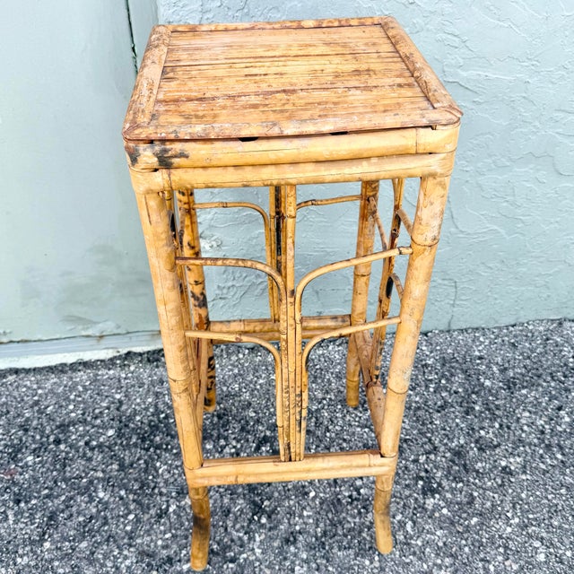 Wood Vintage Burnt Tortoise Shell Finished Bamboo Pedestal/Plant Stand For Sale - Image 7 of 7
