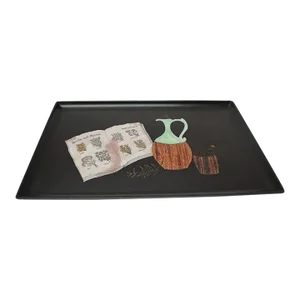 Large Mid-Century Black Resin Inlaid "Herbs and Spices" Tray by Couroc