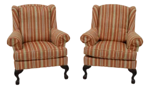 Jessica Charles Queen Anne Style Striped Wingback Chairs-a Pair