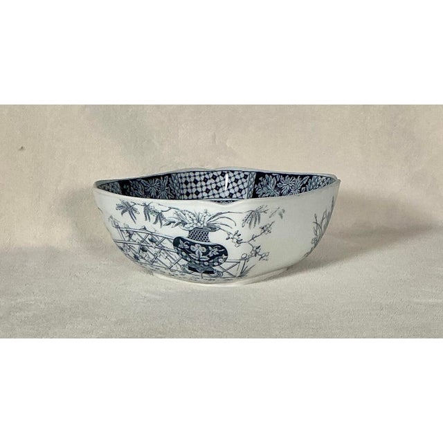 Authentic late-Victorian English, high-quality ceramic floral transferware bowl with deep cobalt blue on a white...