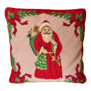 1970s Traditional Santa Needlepoint Pillow For Sale