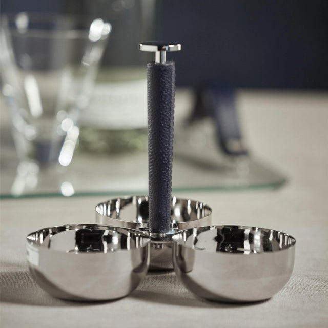 Upgrade your table with our timeless form and polished nickel with leather handle condiment set that features 3 perfectly...