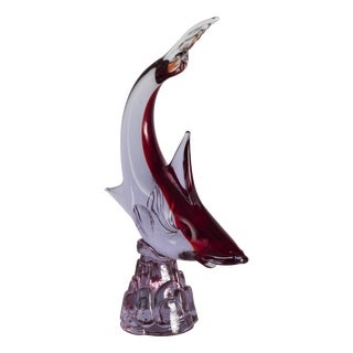 Hand-Blown Purple and Red Murano Glass Fish Sculpture, Italy, 1970s For Sale