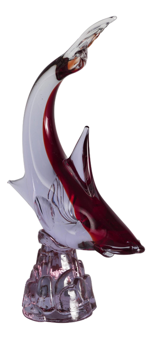 Hand-Blown Purple and Red Murano Glass Fish Sculpture, Italy, 1970s