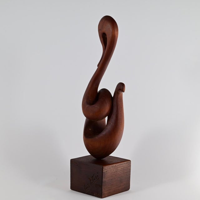 1970s Luis Potosi Vintage Wooden Abstract Bird Sculpture, Created in Ecuador, Carved Signed and Dated 1975 For Sale - Image 5 of 9