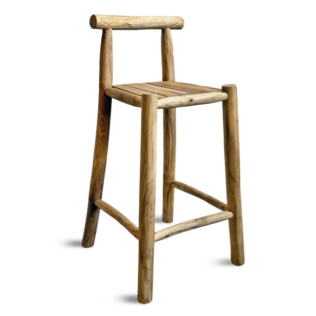 2020s Coastal Organic Teak Stick Bar Stool For Sale - Image 5 of 11