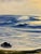 Vintage oil on canvas seascape signed by artist Mary Means. The composition captures waves breaking against a dramatic...
