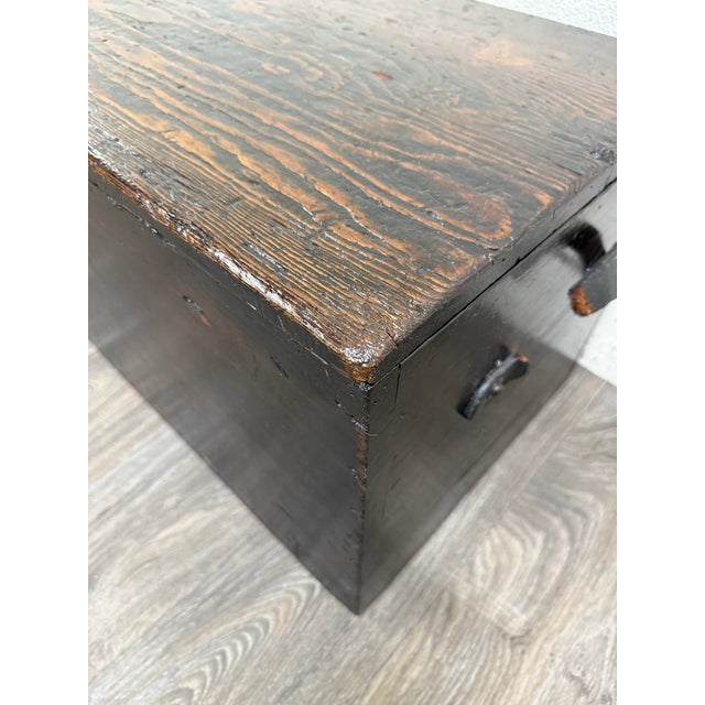 Brown Antique Primitive Painted Pine Blanket Chest Trunk For Sale - Image 8 of 15