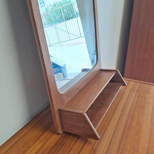 Vintage Danish Mirror with Vintage Base, 1950s, in Restored conditions. Designed 1950 to 1959