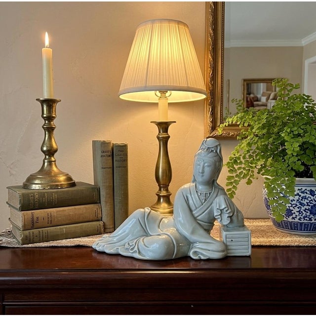 Chinese Chinese Vintage Finish Off White Porcelain Reclining Kwan Yin , Bodhisattva Statue For Sale - Image 3 of 13