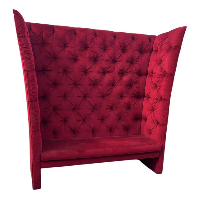 High Back Sofa in Bordeaux Velvet, 1980s For Sale