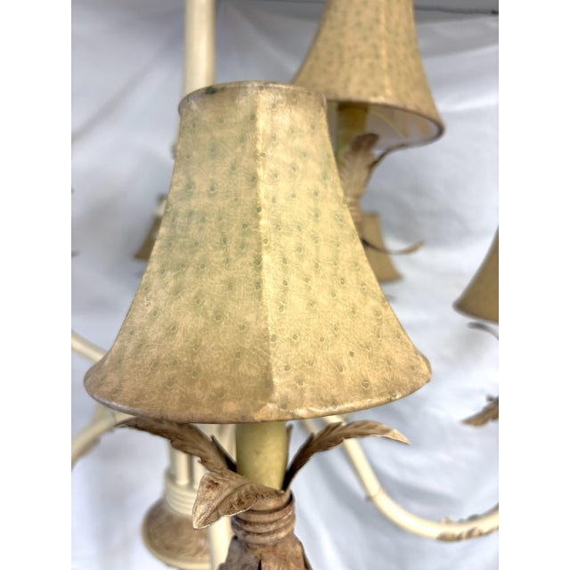 Vintage 9-Light Coastal Chinoiserie Style Monkey Chandelier With Rawhide Shades For Sale - Image 12 of 18