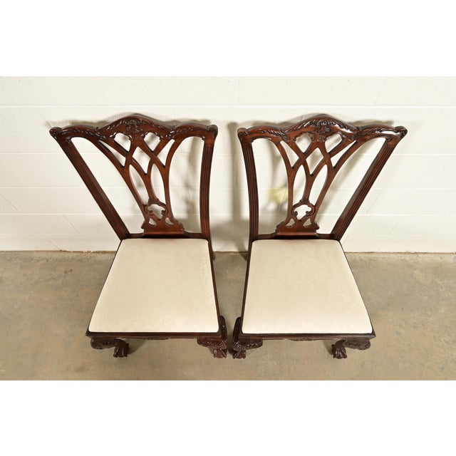 Late 20th Century Drexel Heritage Chippendale Carved Mahogany Side Chairs or Dining Chairs, Pair For Sale - Image 5 of 14