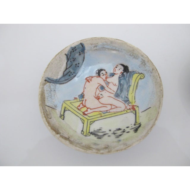 Blue Japanese Shunga Secret Erotica Blue Porcelain Seal Paste or Trinket Jar With Lid For Sale - Image 8 of 10