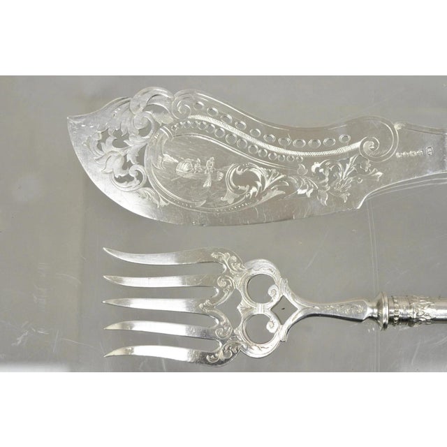Victorian Antique English Victorian Silver Plated Figural Fish Service Fork Knife Set For Sale - Image 3 of 11