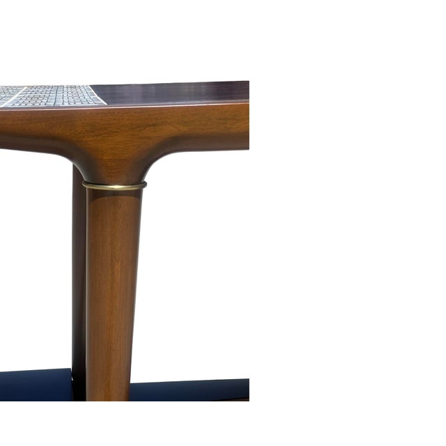 Rare Vintage Mid Century Modern Cosmopolitan Lane Rosewood Desk Restored Brass Tile 1960s For Sale In Palm Springs - Image 6 of 12