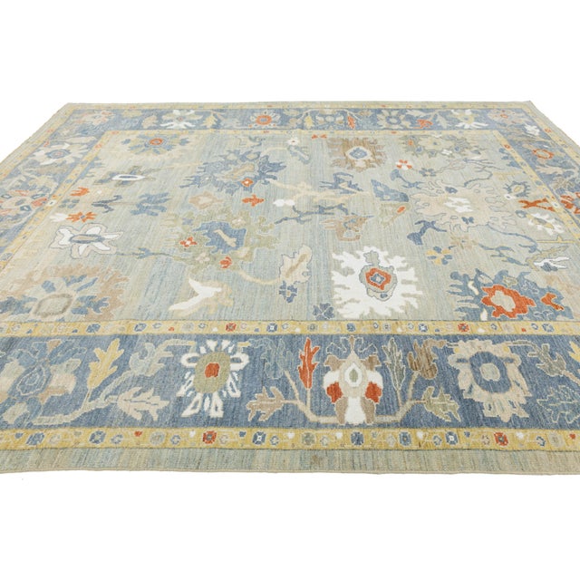 10 X 12 Hand-Knotted Modern Sultanabad – Slate Blue & Sage Wool Area Rug For Sale - Image 10 of 11