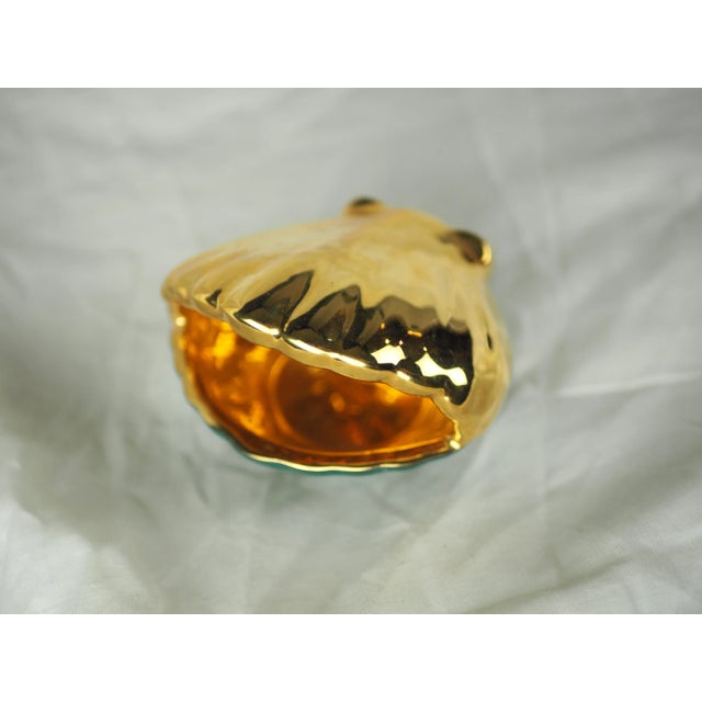 Mid-Century French Limoges Porcelain Tray Gilted Scallop Shell Shaped With a Duck Green Background For Sale - Image 4 of 11