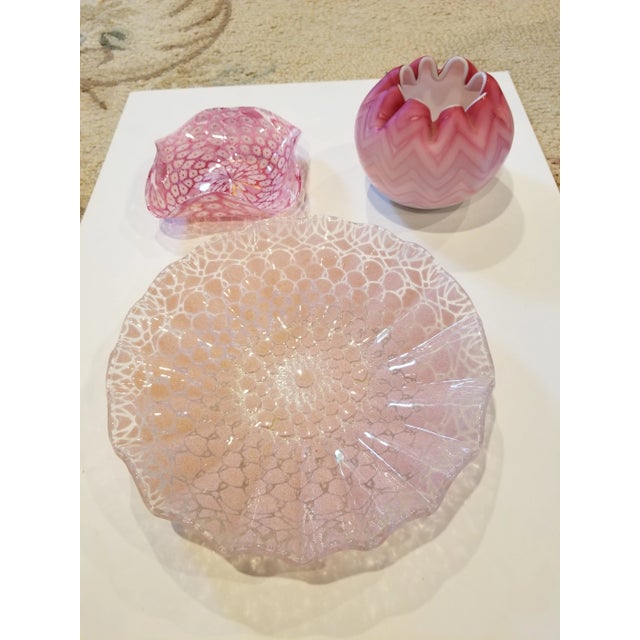 Three Pieces of Pink Art Glass - Set of 3 For Sale - Image 9 of 12